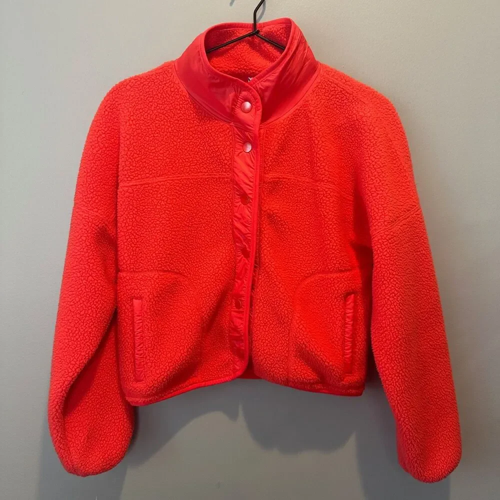 Old Navy Sherpa Jacket Orange Girls Size L 10/12